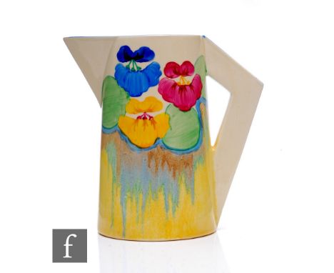 Clarice Cliff - Pansies Delecia - A large Conical shape jug circa 1932, hand painted with a band of stylised flowers and foli