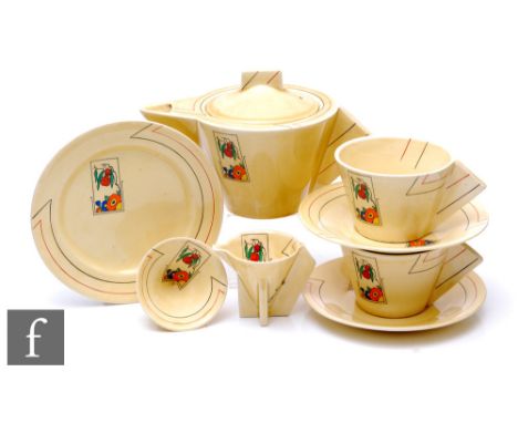 Clarice Cliff - Moderne Odette - A Conical shape early morning breakfast circa 1929/30, transfer printed and painted with a r