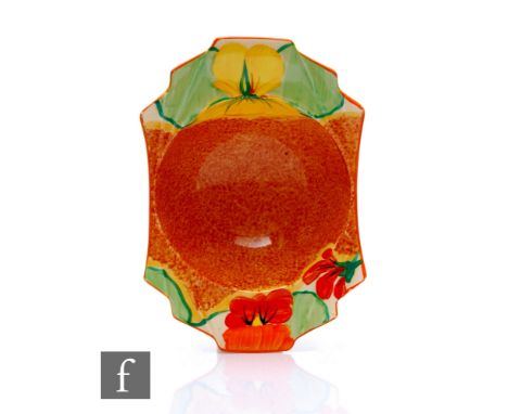 Clarice Cliff - Nasturtium - A Daffodil shape desert bowl circa 1933, hand painted with stylised flowers and foliage around a