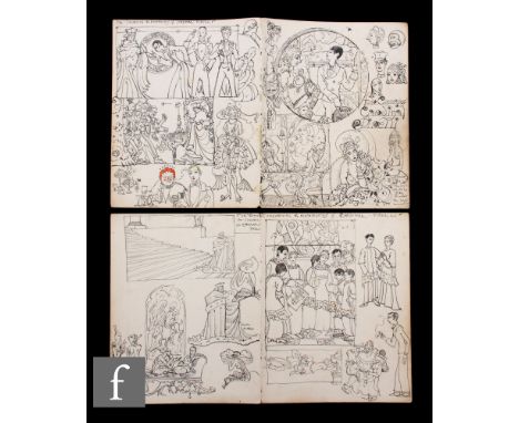 Albert Wainwright (1898-1943) - Two double sided double page spread sketchbook pages depicting character studies for&nbsp;Ron