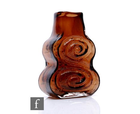 Geoffrey Baxter - Whitefriars - A mid-Century Textured range Cello vase, pattern 9675, in Cinnamon, height 18.5cm.