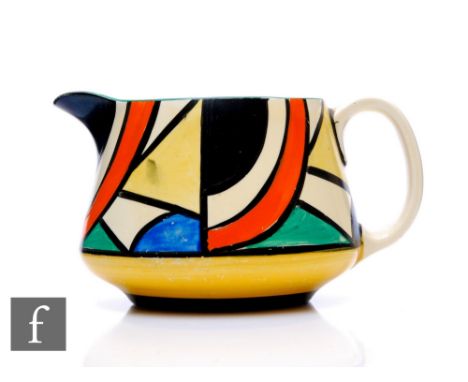 Clarice Cliff - Jupiter - A large Crown shape jug circa 1930, hand painted with repeat abstract panels with a sunburst motif 