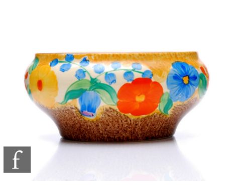 Clarice Cliff - Canterbury Bells - An Ivor shape bowl circa 1932, hand painted with a band of stylised flowers and foliage be