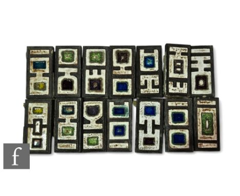 Alan Boyson - A set of fourteen architectural ceramic tiles of rectangular form, relief decorated to each with a variant of a