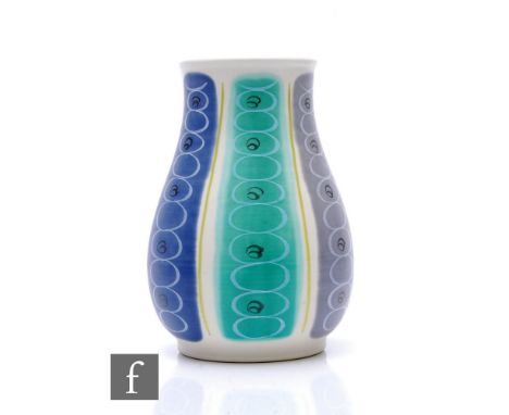 Poole Pottery - A 1950s Freeform shape 266 vase of baluster form, painted with horizontal stacked elliptical bands over tonal
