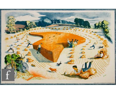 After John Nash (1893-1977) -'Harvesting',&nbsp;lithograph, published by Baynard Press, London for School Prints Ltd, unframe