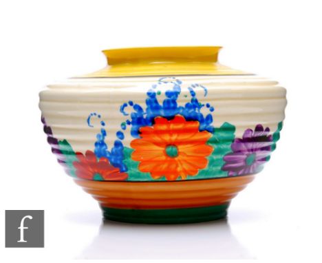 Clarice Cliff - Gay Day - A shape 356 Kidney vase circa 1931, hand painted with a band of stylised flowers and foliage betwee