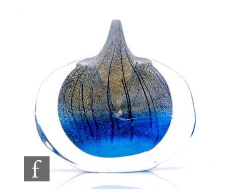 Timothy Harris - Isle of Wight - A contemporary studio cased glass fish head Golden Rain vase, opaque opal over blue glass co