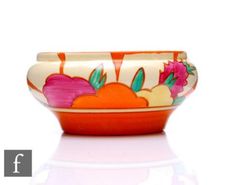 Clarice Cliff - Fruitburst - An Ivor shape bowl circa 1931 hand painted with stylised flowers and foliage over sunburst groun