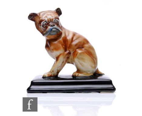 Hollinshead &amp; Kirkham (H&amp;K) - Unicorn Works Tuntall - A figure of a bulldog, modelled sitting on a stepped plinth bas