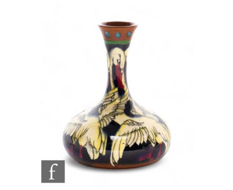 Frederick Rhead - Wileman &amp; Co - A Foley Intarsio vase of compressed bottle form with high drawn neck and flared rim, dec