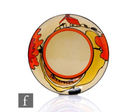 Clarice Cliff - House &amp; Bridge - A dessert bowl circa 1931, hand painted to the border with a stylised tree, cottage and 