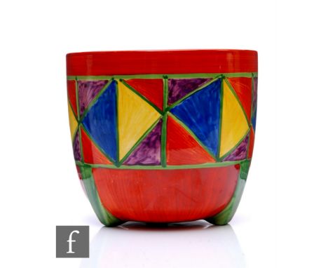 Clarice Cliff - Original Bizarre - A large Dover shape jardinaire circa 1927, hand painted with a band of triangles in blue, 
