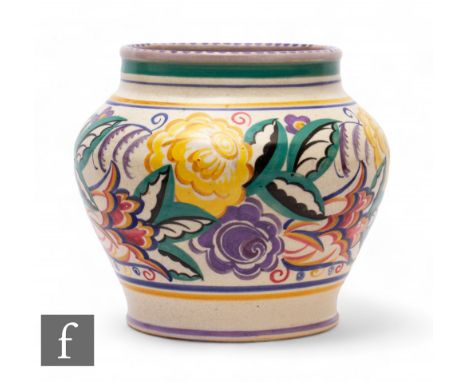 Carter Stabler Adams - Poole Pottery - A 1930s red bodied 627 vase, decorated in the HQ pattern, impressed mark, height 23cm.