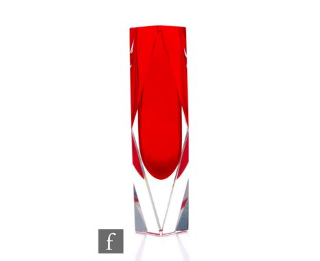 Unattributed maker - A post war Murano glass vase of diamond faceted form, sommerso with ruby cased in clear, height 15.5cm.