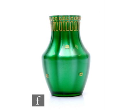Loetz - An early 20th Century Metallin range glass vase, circa 1905, of ribbed baluster form with flared rim, shape no.PN 11-