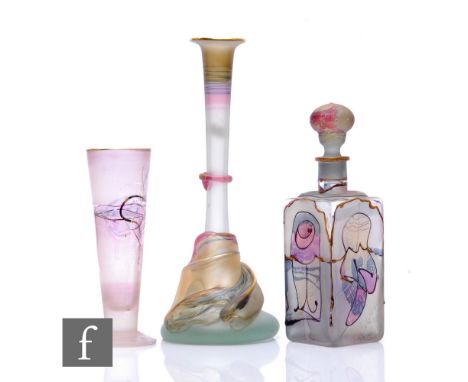 Ion Tamaian - Ion Art - A 1970s-1980s Romanian art glass vase of tapering form with tall collar neck, with applied organic de