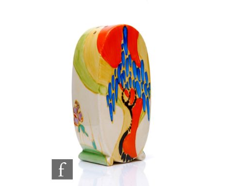 Clarice Cliff - Windbells - A Bon Jour shape sugar sifter circa 1933, hand painted with a stylised tree landscape with foxglo