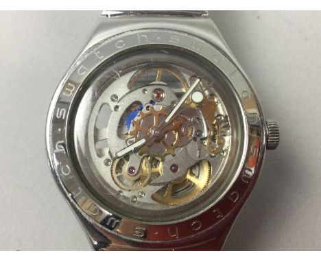 GENT'S SWATCH IRONY STAINLESS STEEL AUTOMATIC WRIST WATCH,along with a pair of Mont Blanc cufflinks, another pair of cufflink