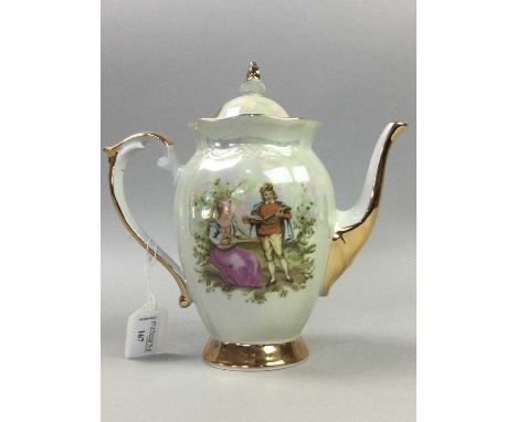 CHODZIEZ LUSTRE TEA SERVICE,decorated with scene of two medieval figures playing music