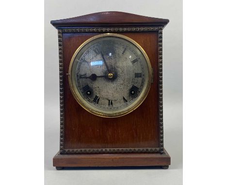 MAHOGANY GILBERT MANTEL CLOCK,27cm high, along with a brass carriage clock (2)
