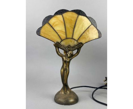 BRASS TABLE LAMP,36cm high, along with an Art Deco style figural table lamp (2)