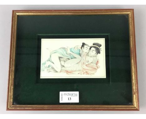 LATE 19TH/EARLY 20TH CENTURY INDIAN EROTIC IVORY PANEL,executed in the Japanese Shunga tradition, 13.2cm wide, mounted, frame