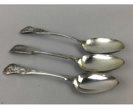 LOT OF SILVER AND PLATED CUTLERY,including four Victorian silver teaspoons and a silver napkin ring