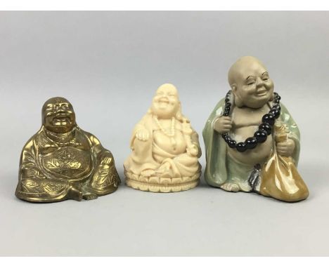 GROUP OF BUDDHA AND OTHER FIGURES,including ceramic, wood and other examples (9)