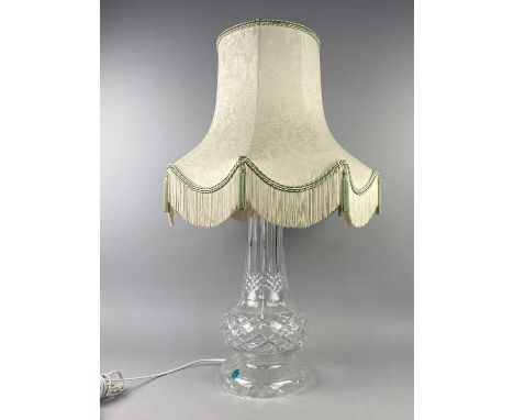 20TH CENTURY CRYSTAL TABLE LAMP,with cream shade, along with other crystal including a smaller lamp, jug, candlesticks and co