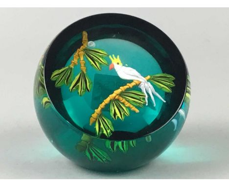 WILLIAM MANSON CAITHNESS COCKATOO GLASS PAPERWEIGHT,Limited Edition No. 48 of 50