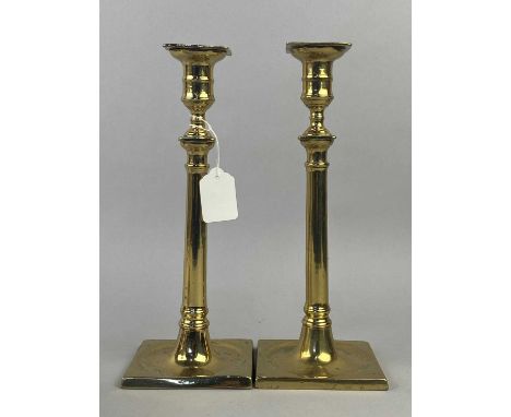 PAIR OF BRASS CANDLESTICKS,28cm high, along with other items including various brass ware, table lamp and a mantel clock