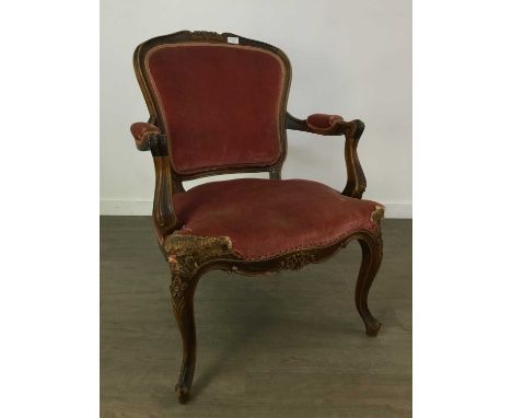 UPHOLSTERED OPEN ELBOW CHAIR,along with a matched stool and a vintage Belling electric fire (3)