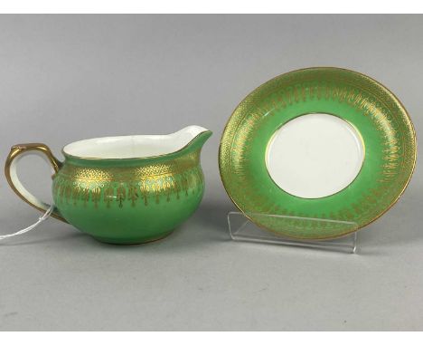 CARLTON PART COFFEE SERVICE,with gilt decoration on a green ground, along with other ceramics including a Carlton Ware leaf s