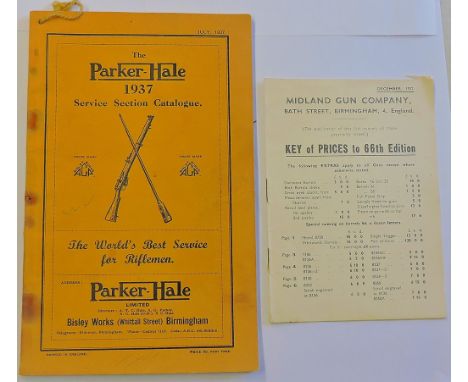 The Parker-Hale 1937 service section catalogue with a Midland Gun Company price list. Scarce vintage catalogues.