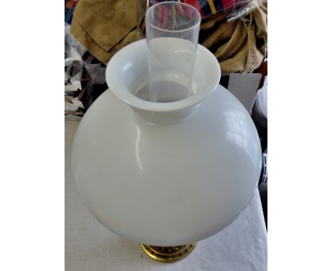 Victoria Oil Lamp-Brass Base, worn but in excellent condition, no chip's on the shade