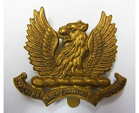 The Earl of Carrick's Own Ayrshire Yeomanry (Hussars) cap badge (Brass, slider) made by J.R. Gaunt. London. (A later copy) K&