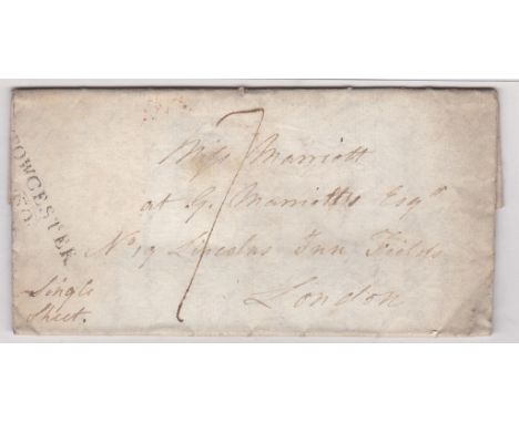 Northamptonshire 1810 EL Towcester to London with m/s '7' rate, Single sheet and SL Towcester/ 60, NN Z41, scarce