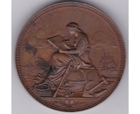 Germany (14 Sept) 1881 Bronze medallion, 55mm, impressive sculpture, Naval - Die Deutscher Seewarte Ihren Mitarbeitern Sursee