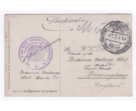 Germany 1925 Forest Views, artist card by R. Dorina, used Auerbach/Wasche and Alfred Trummer violet h/s and autograph. Britan
