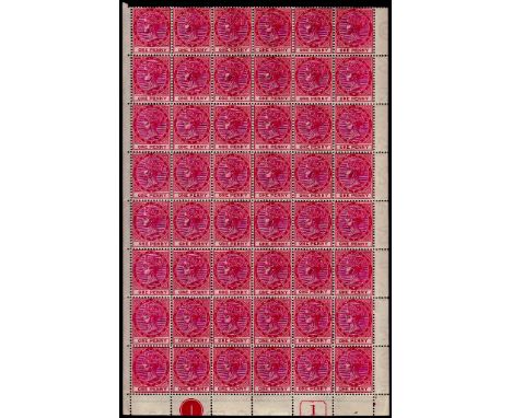 Dominica - 1887 1d Deep Carmine  Large pane (part sheet) of forty-eight.  U/M mint, Plate 1, SG22A.  An exhibition item.
