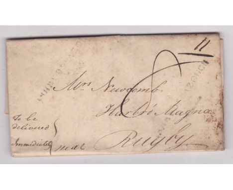 Leicestershire 1819 EL Ibstock to Rugby with SL Ashby De La Zouch/123, LC 9 (two strikes XXX) m/s rate '8', nice cover