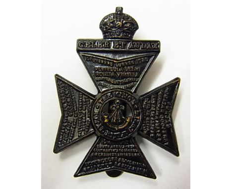 The King's Royal Rifle Corps WWI Cap badge (Black-metal, slider) Made by J.R. Gaunt with KC, K&K: 2011