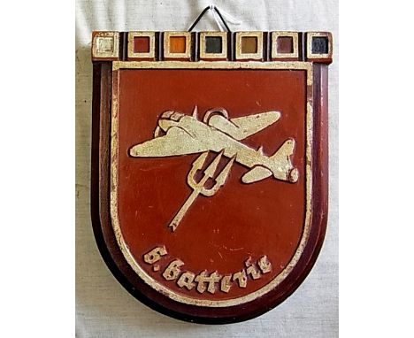 German WWII Flakkorps 6th Batterie (6th Anti-Aircraft Division (Wehrmacht) Wall Plaque, good design showing a bomber being sp