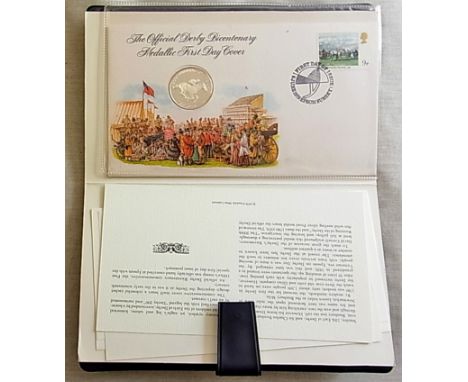 Great Britain 1979 Official Derby Centenary Medallic First Day Cover - 200th Anniversary of Derby with Franklin Mint Proof Me