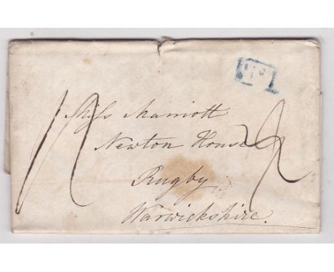 Sussex 1828 EL Eastbourne to Rugby with Eastbourn. Penny Post in light green, (SX 462) and Receiving house No.1 in blue, m/s 