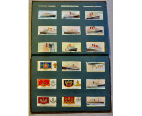 Vintage 'Cigarette Pictures' Slot-in album with Players 'Drum Banners and Cap Badges' set 50/50, Willis Merchant Ships of the