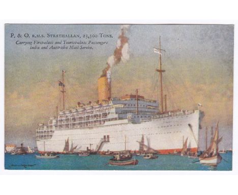 Shipping P&O R.M.S. Strathallan - fine colour artist card by Wilkinson