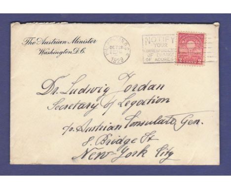 USA 1929 2c Edison's Lamp on cover Sg 677 Austrian Minister in Washington DC to New York City