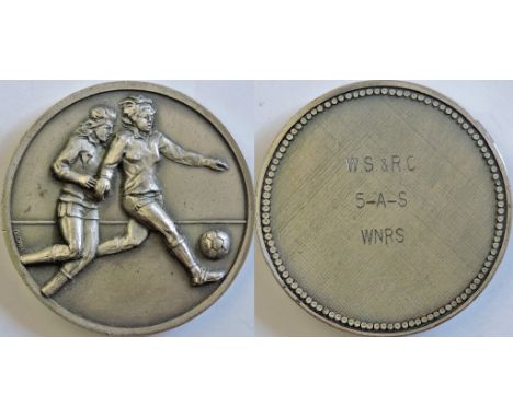 W.S. & R.C. Women's Football  Large winners pewter 68mm, engraved, an early Women's Football Medal.